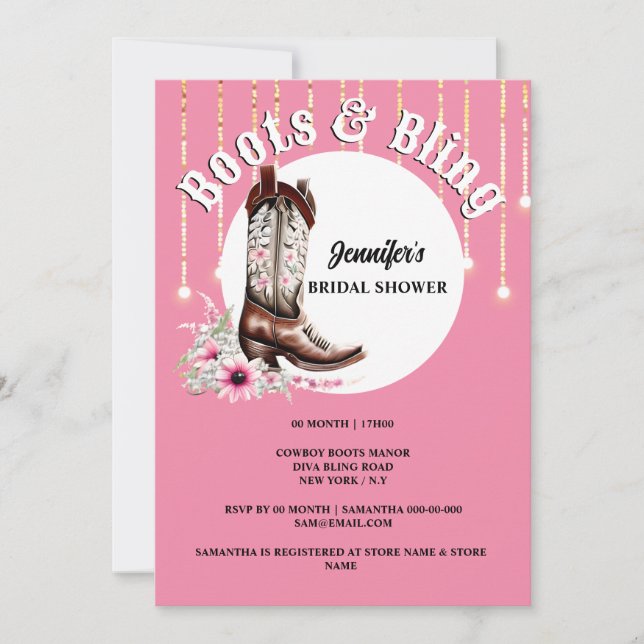 Boots Bling pink cowboy boot floral western Invitation (Front)