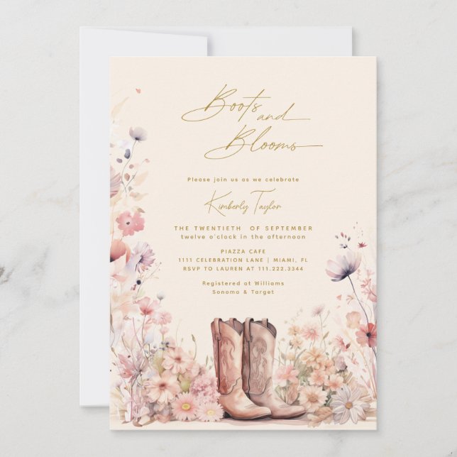 Boots & Blooms Floral Cowgirl Bridal Shower Invitation (Front)