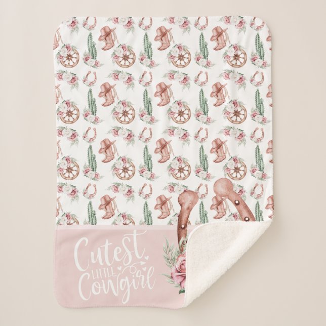 Boots & Blooms Western Chic Cutest Little Cowgirl  Sherpa Blanket (Front)
