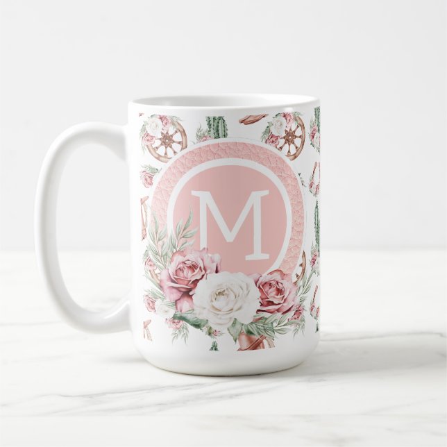 Boots & Blooms: Western Chic Elegant Personalized  Coffee Mug (Left)