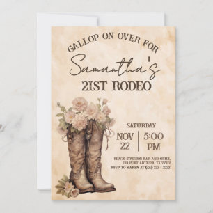 Boots & Blush Rustic Western Cowgirl 21st Birthday Invitation