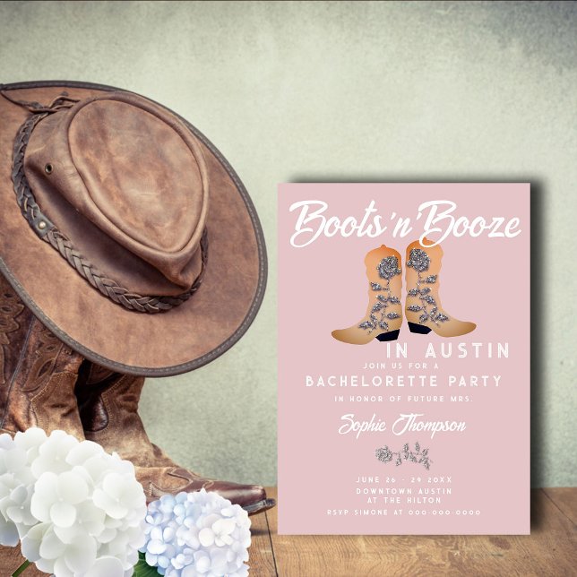 Boots Booze Cowgirl Boots Roses Bachelorette Invitation (Creator Uploaded)