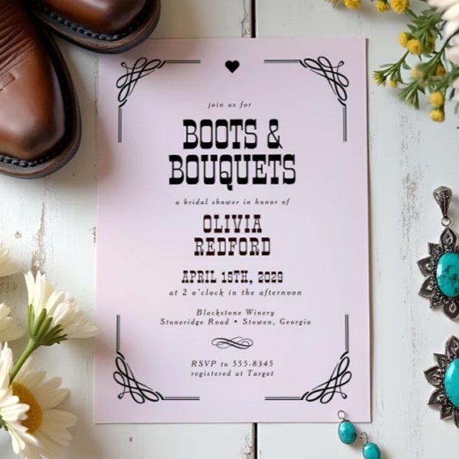 Boots & Bouquets Western Cowgirl Bridal Shower Invitation (Creator Uploaded)