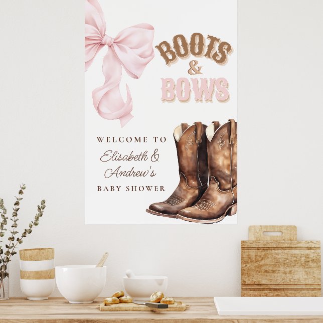 Boots & Bows Baby Shower Welcome Poster (Kitchen)