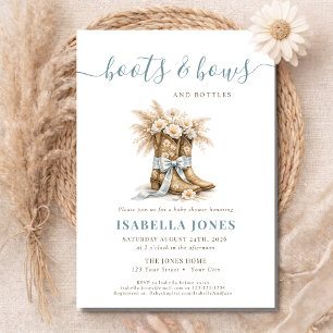 Boots Bows & Bottles Blue Western BoY Baby Shower Invitation