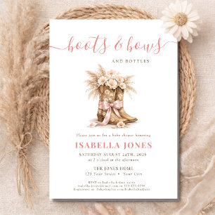 Boots Bows & Bottles Pink Western Girl Baby Shower Invitation