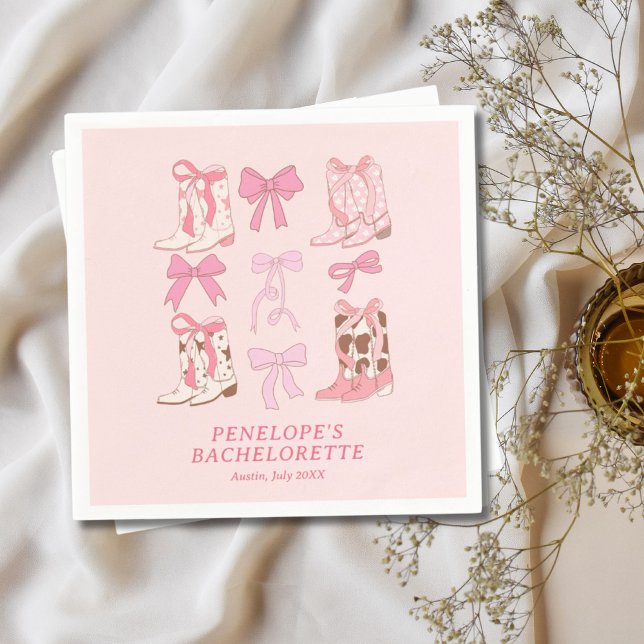 Boots & Bows Pink Cowgirl Bachelorette Party  Napkin (Boots & Bows Pink Cowgirl Bachelorette Party Napkins
)