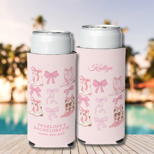 Boots & Bows Pink Cowgirl Coquette Bachelorette  Seltzer Can Cooler