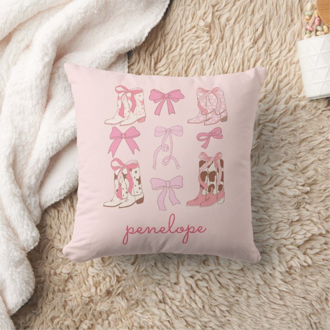 Boots & Bows Pink Cowgirl Coquette Throw Pillow (Blanket)