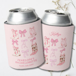 Boots & Bows Pink Cowgirl Girly Bachelorette  Can Cooler