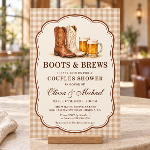 Boots & Brews Gingham Couples Shower Invitation