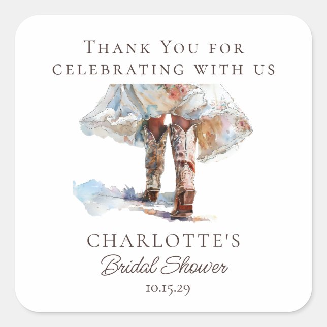 Boots Bridal Shower Thank You Sticker  (Front)