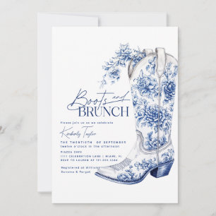Boots & Brunch Blue Chinoiserie Bridal Shower Invitation