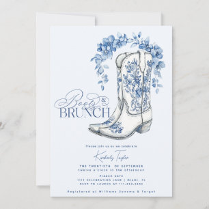 Boots & Brunch Dusty Blue Floral Bridal Shower Invitation