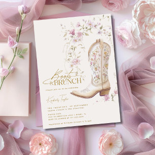 Boots & Brunch Pink Floral Flowers Bridal Shower Invitation