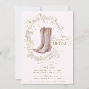 Boots & Brunch Pink Wildflower Bridal Shower Invitation