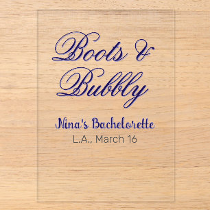 Boots & Bubble bachelorette party name purpleplace Acrylic Invitations
