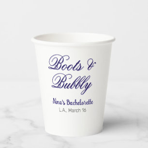 Boots & Bubble bachelorette party name purpleplace Paper Cups