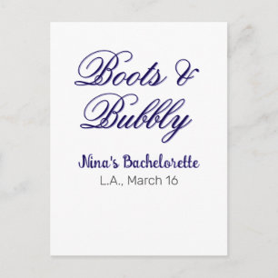 Boots & Bubble bachelorette party name purpleplace Postcard