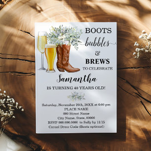 Boots Bubbles and Brews Birthday Party Invitation
