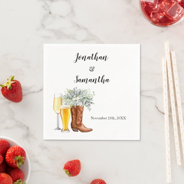 Boots Bubbles & Brews Wedding Eucalyptus Napkin (Insitu)