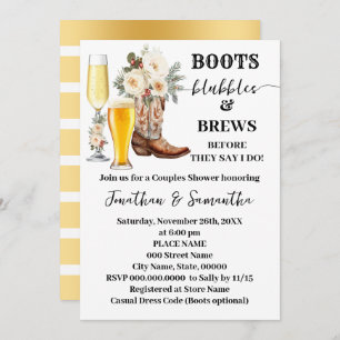 Boots Bubbles & Brews Winter Bridal Shower Invitation