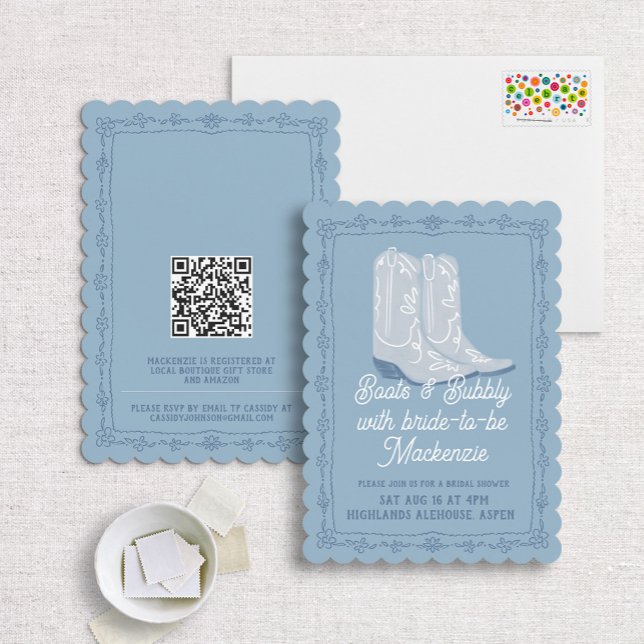 Boots & Bubbly Blue Cowboy Bridal Shower Invitation (Creator Uploaded)
