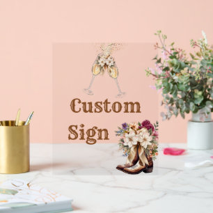 Boots & Bubbly Boho western Bridal Shower favours Acrylic Sign