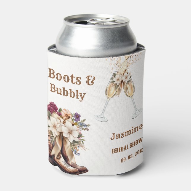 Boots & Bubbly Boho Western Bridal shower Party Can Cooler (Can Front)