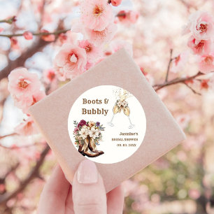 Boots & Bubbly Boho Western Bridal shower Party Classic Round Sticker