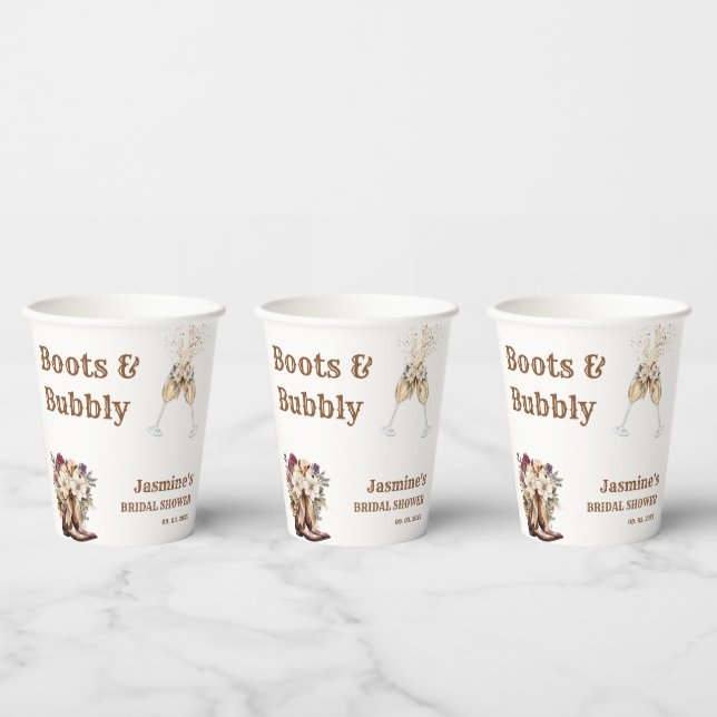 Boots & Bubbly Boho Western Bridal shower Party Paper Cups (Multi)