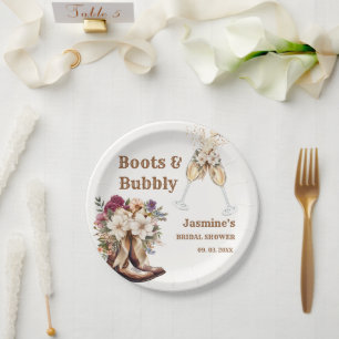 Boots & Bubbly Boho Western Bridal shower Party Paper Plate