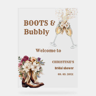 Boots & Bubbly Boho western Bridal Shower Welcome Acrylic Sign