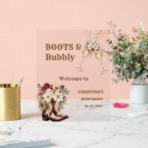 Boots & Bubbly Boho western Bridal Shower Welcome Acrylic Sign