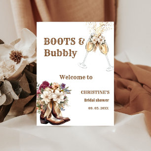 Boots & Bubbly Boho western Bridal Shower Welcome Pedestal Sign