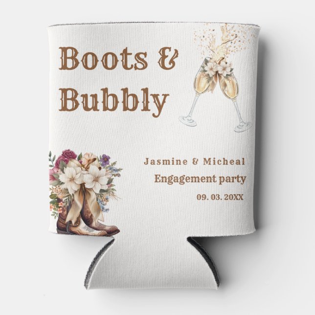 Boots & Bubbly Boho Western engagement  Party Can Cooler (Front)
