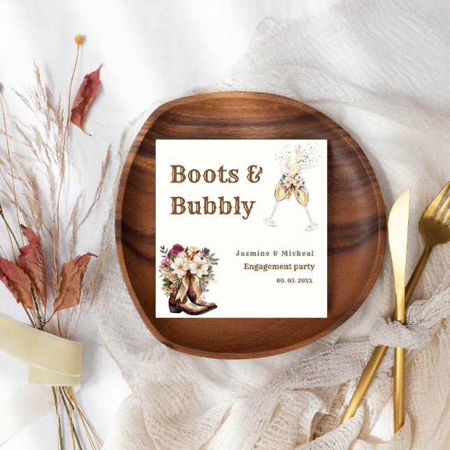 Boots & Bubbly Boho Western engagement  Party Napkin (Creator Uploaded)