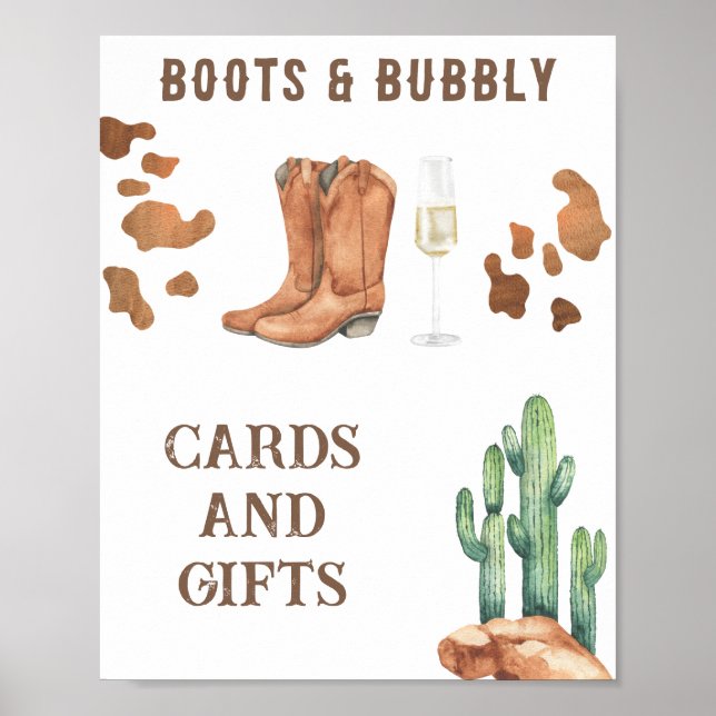boots & bubbly Bridal shower Cards and Gifts Poster (Front)