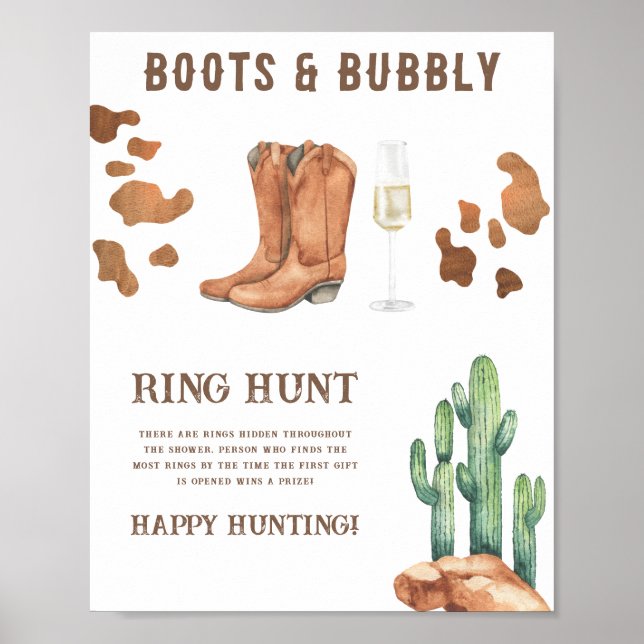 boots & bubbly bridal shower Ring hunt game Poster (Front)