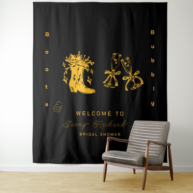 Boots & Bubbly Bridal Shower Tapestry (In Situ)