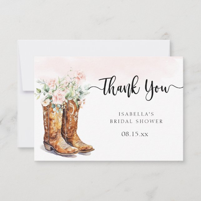 Boots & Bubbly Bridal Shower Thank You Card (Front)