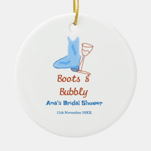 Boots & bubbly champagne bottle bridal shower blue ceramic tree decoration