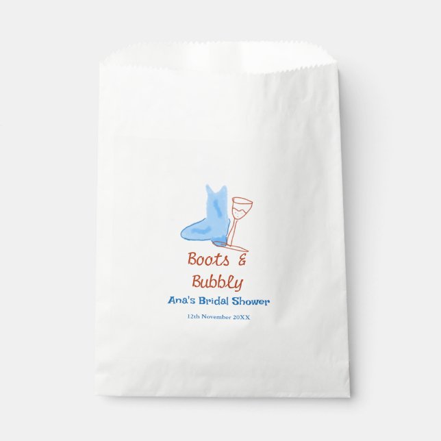 Boots & bubbly champagne bottle bridal shower blue favour bags (Front)
