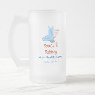 Boots & bubbly champagne bottle bridal shower blue frosted glass beer mug