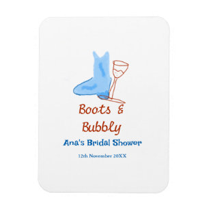 Boots & bubbly champagne bottle bridal shower blue magnet