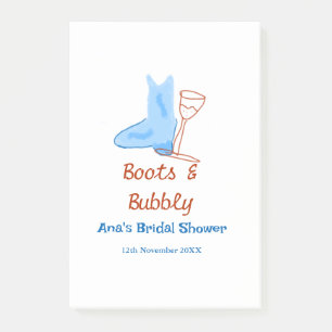 Boots & bubbly champagne bottle bridal shower blue post-it notes