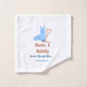 Boots & bubbly champagne bottle bridal shower blue wash cloth