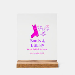 Boots & bubbly champagne bottle bridal shower pink acrylic sign