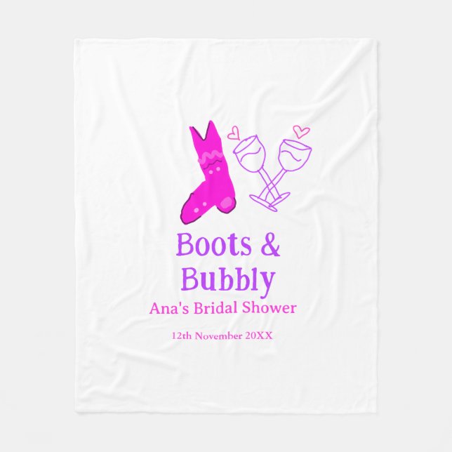 Boots & bubbly champagne bottle bridal shower pink fleece blanket (Front)
