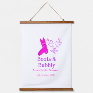 Boots & bubbly champagne bottle bridal shower pink hanging tapestry